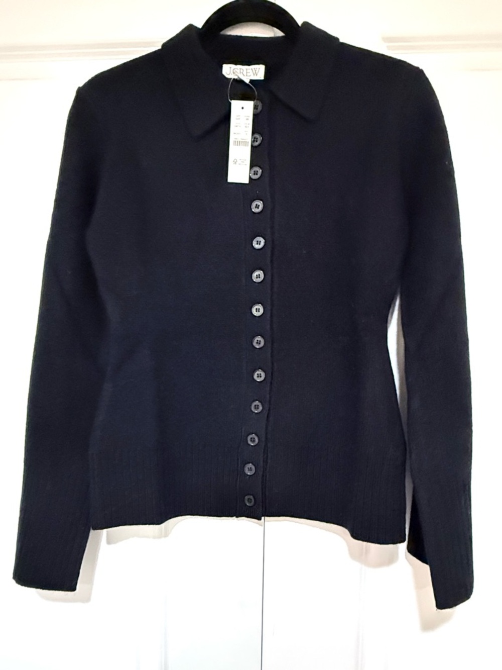NWT Black  J. Crew Milano-Stitch Cinched-Waist Cardigan 💯% Lambswool - Picture 6 of 9